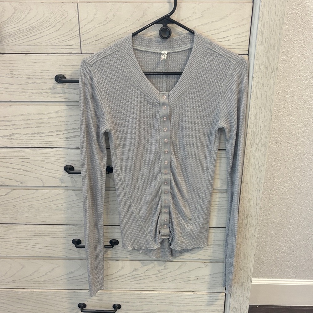 Free People Light Gray Button-Down Shirt